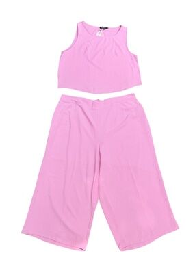 Roylamp Pink 2 Piece Set Crop Tank Top Wide Leg Culotte Pants Plus Size 2XL NWT
